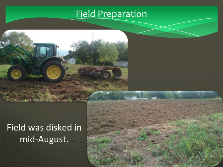 Field preparation: field disked in mid August